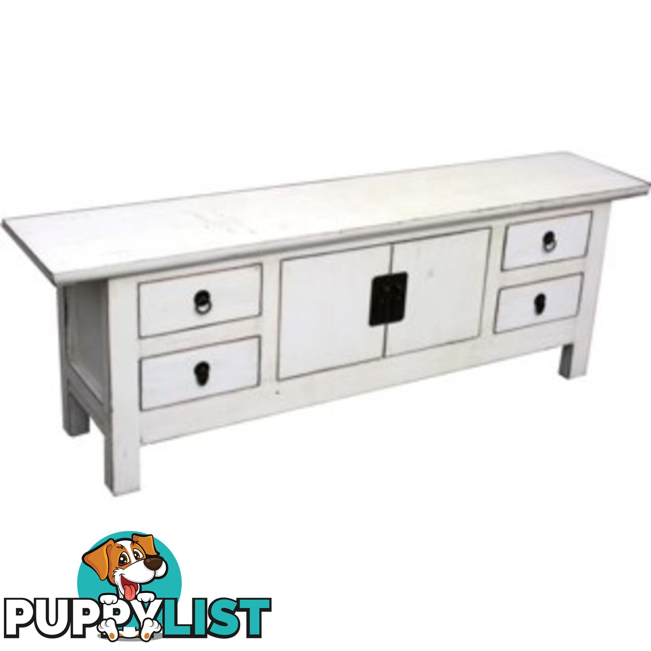 White Lacquer Oriental Low Sideboard TV Unit