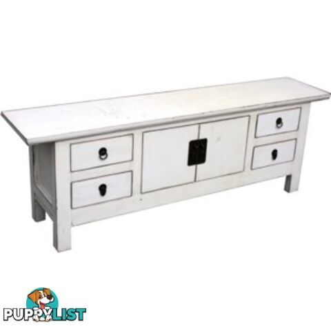 White Lacquer Oriental Low Sideboard TV Unit