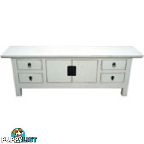 White Lacquer Oriental Low Sideboard TV Unit