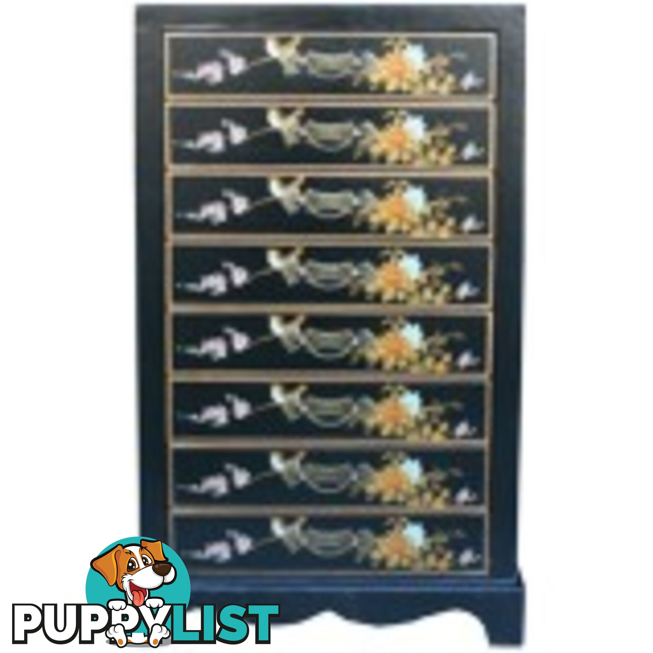 Black Chinese Eight Drawers Painted Filing Cabinet