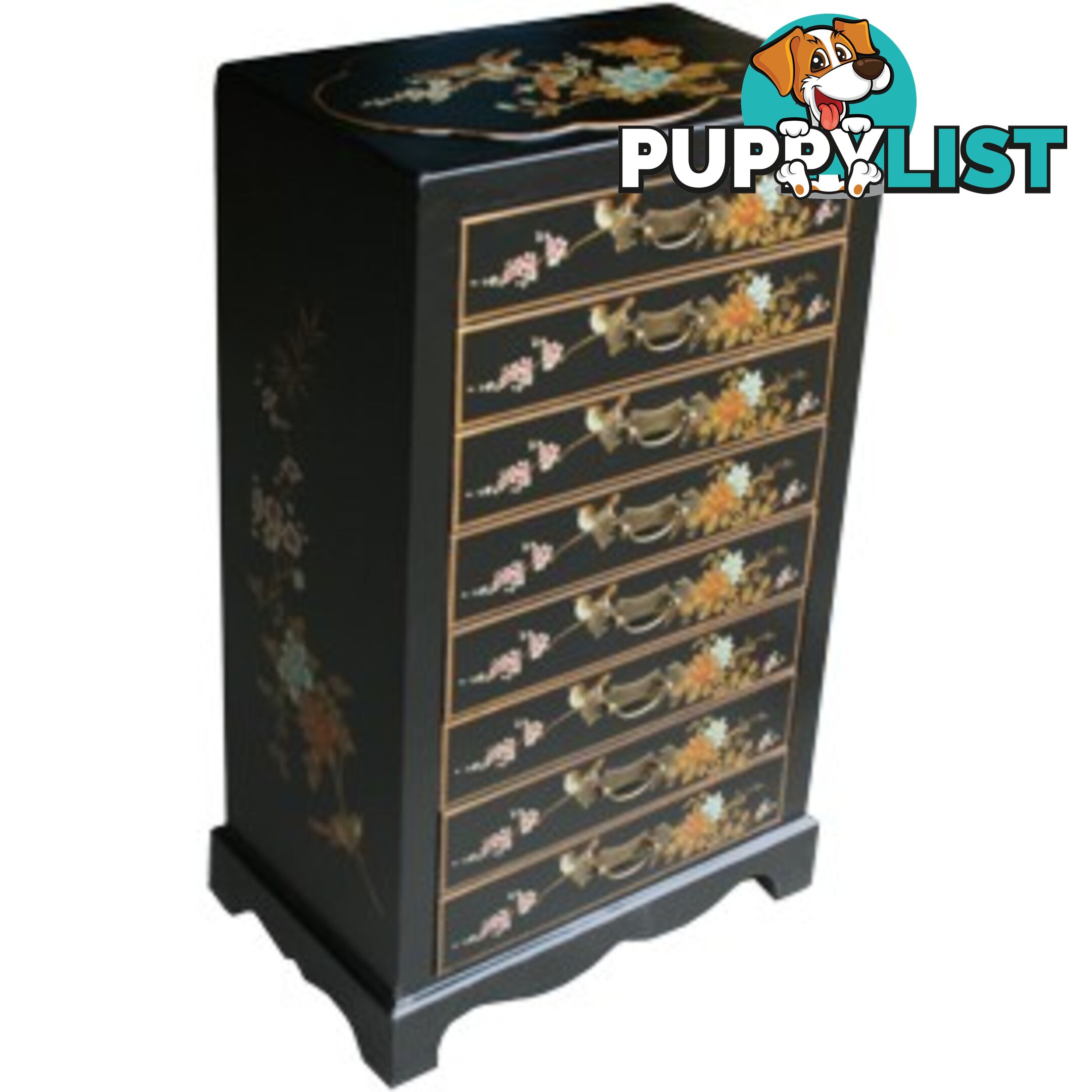 Black Chinese Eight Drawers Painted Filing Cabinet