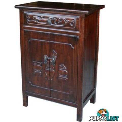 Antique Chinese Dark Brown Cabinet w/Carvings