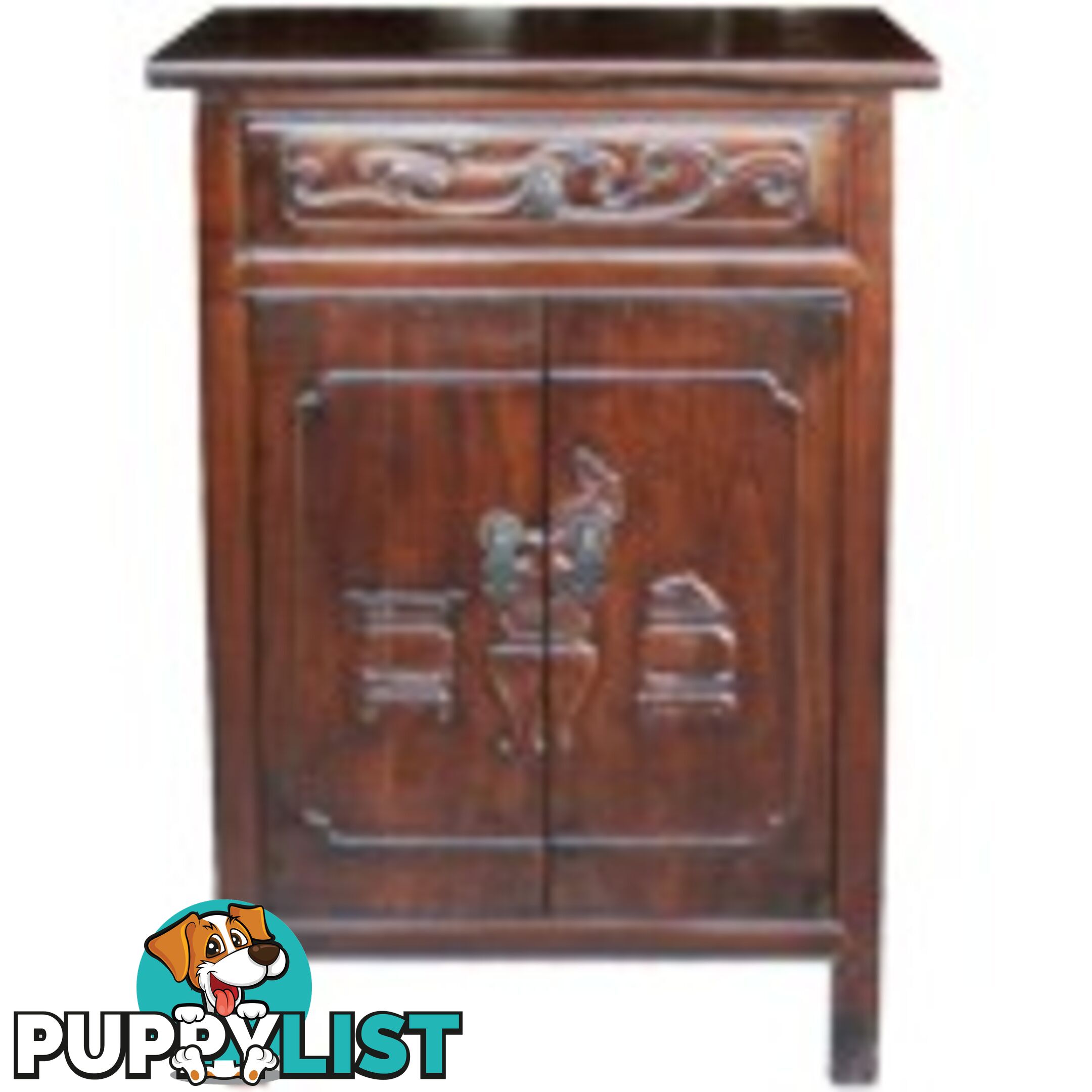 Antique Chinese Dark Brown Cabinet w/Carvings