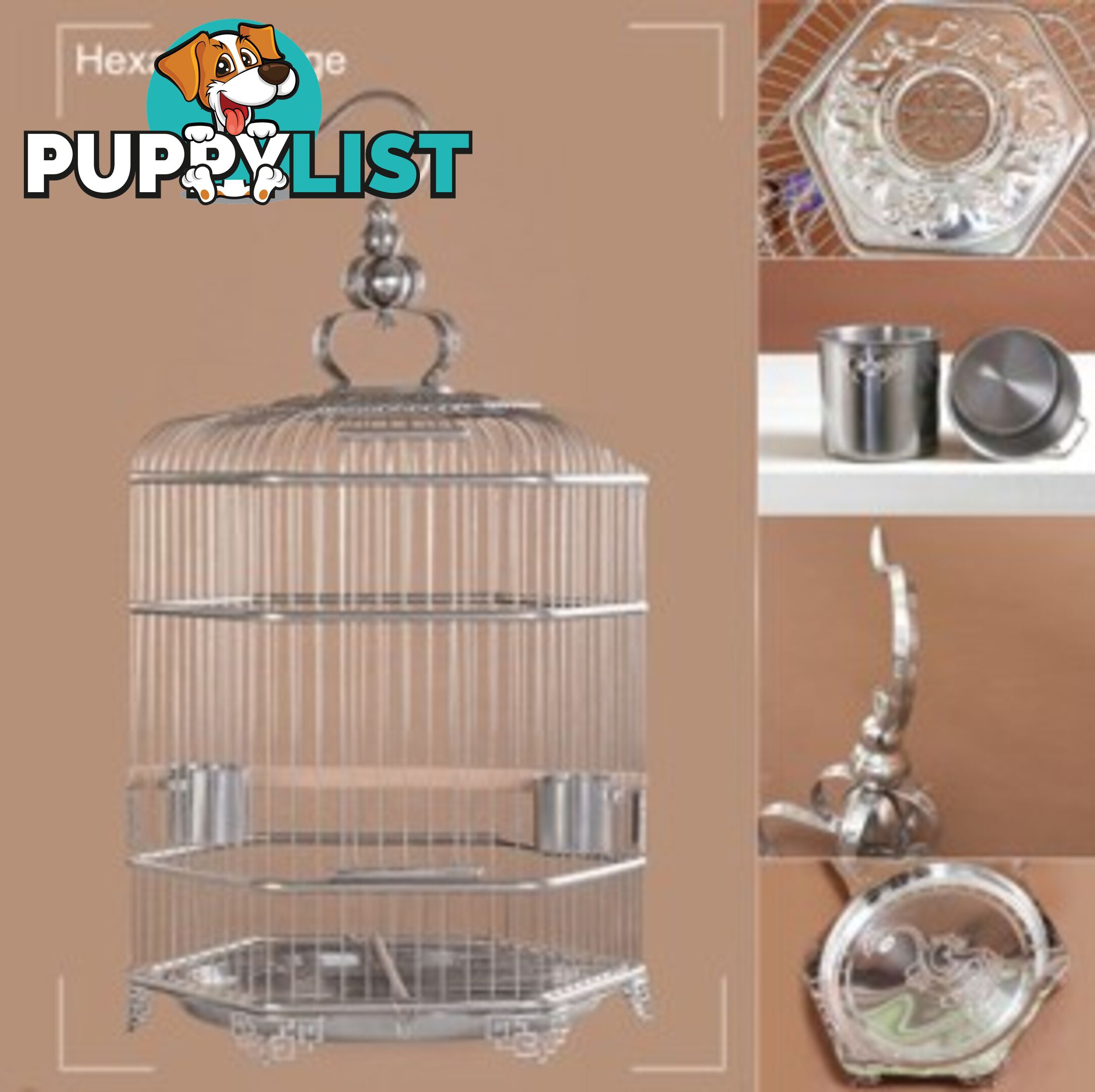 Stainless Steel Bird Cage Hexagon 36 cm