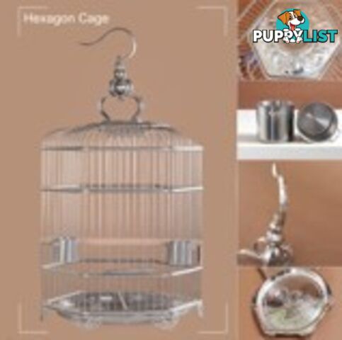 Stainless Steel Bird Cage Hexagon 36 cm