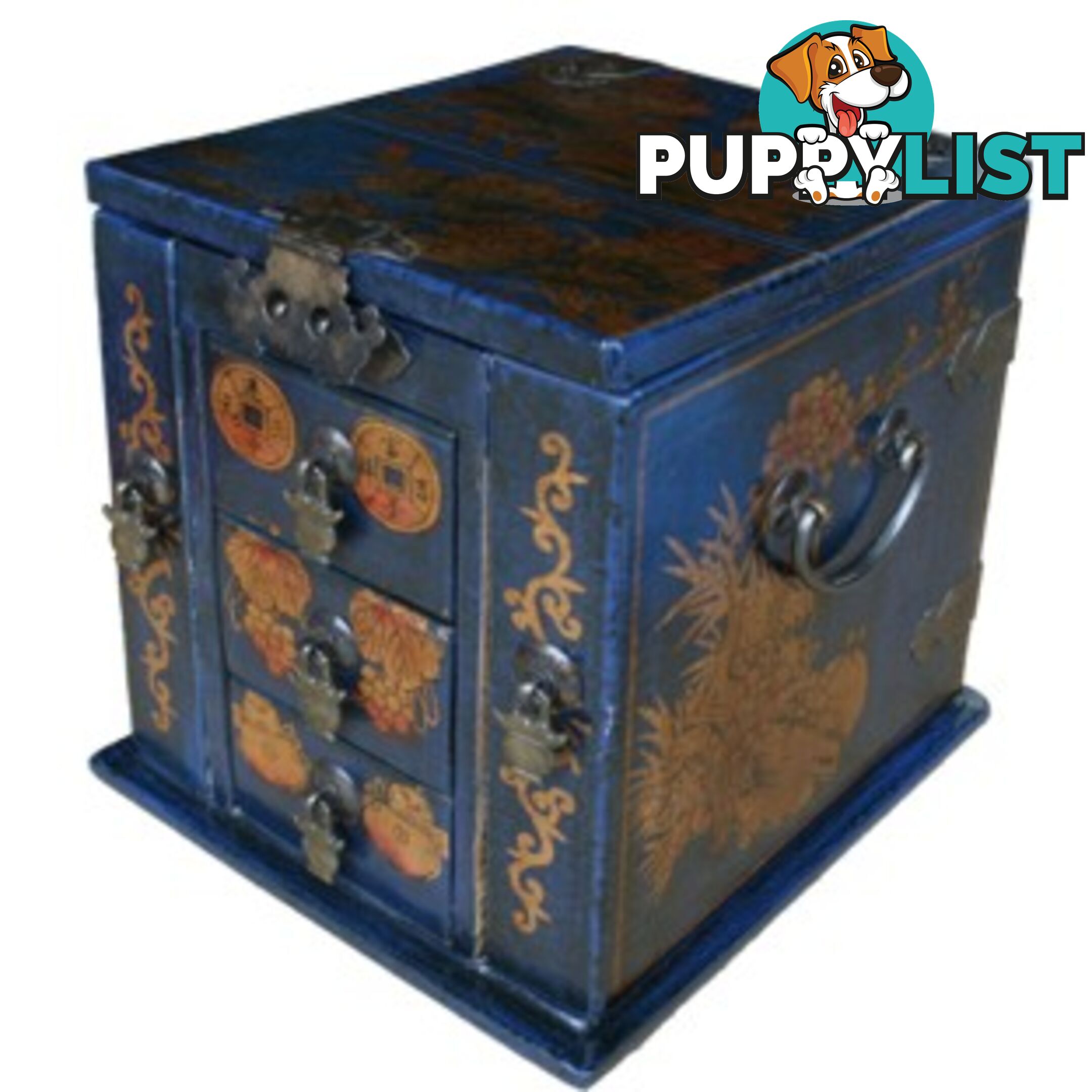 Blue Painted Made Up Jewellery Box with Stand-Up Mirror