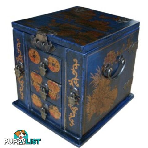 Blue Painted Made Up Jewellery Box with Stand-Up Mirror