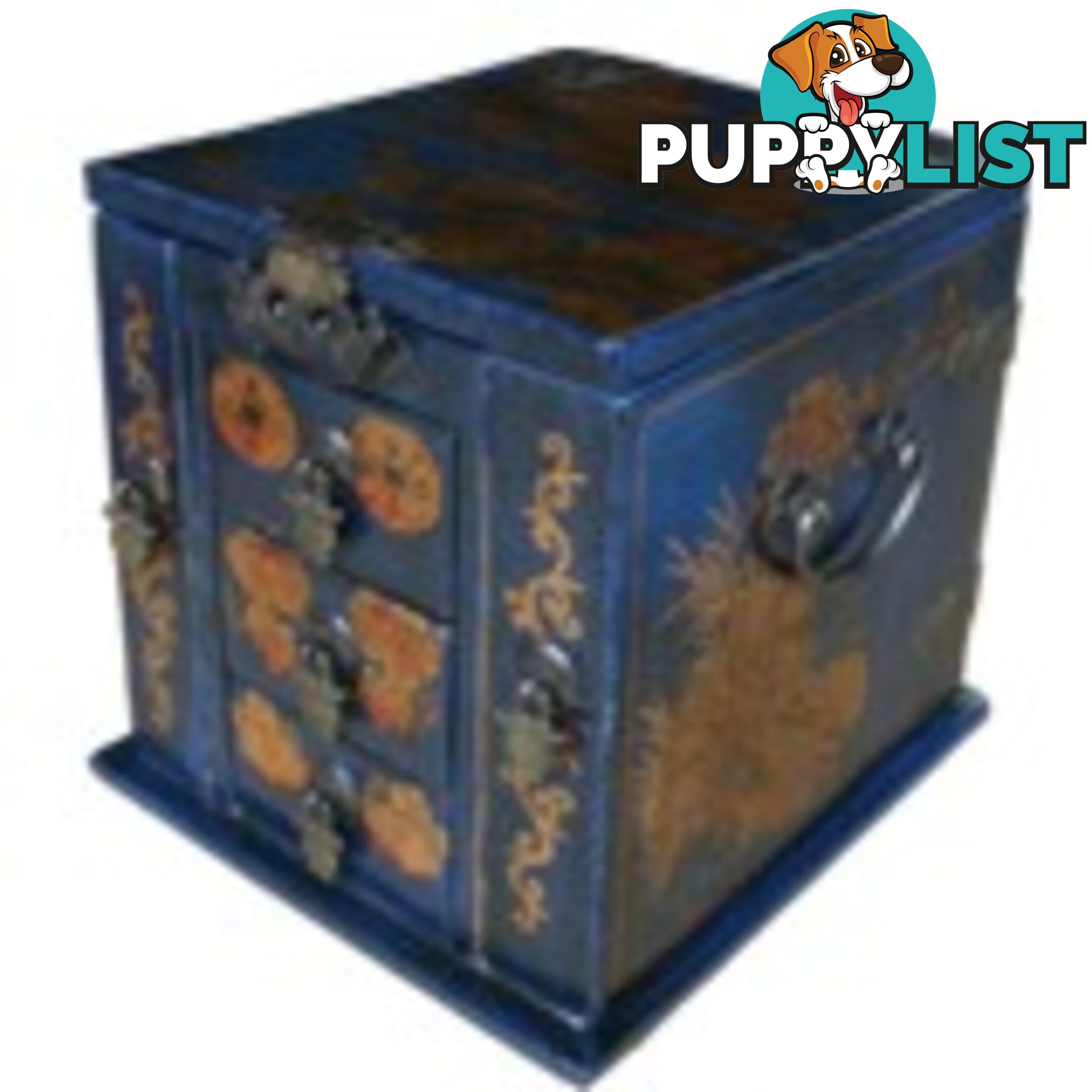 Blue Painted Made Up Jewellery Box with Stand-Up Mirror