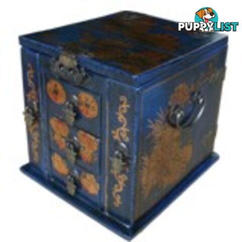 Blue Painted Made Up Jewellery Box with Stand-Up Mirror