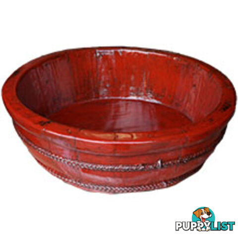 Chinese Red Lacquer Wood Water Basin