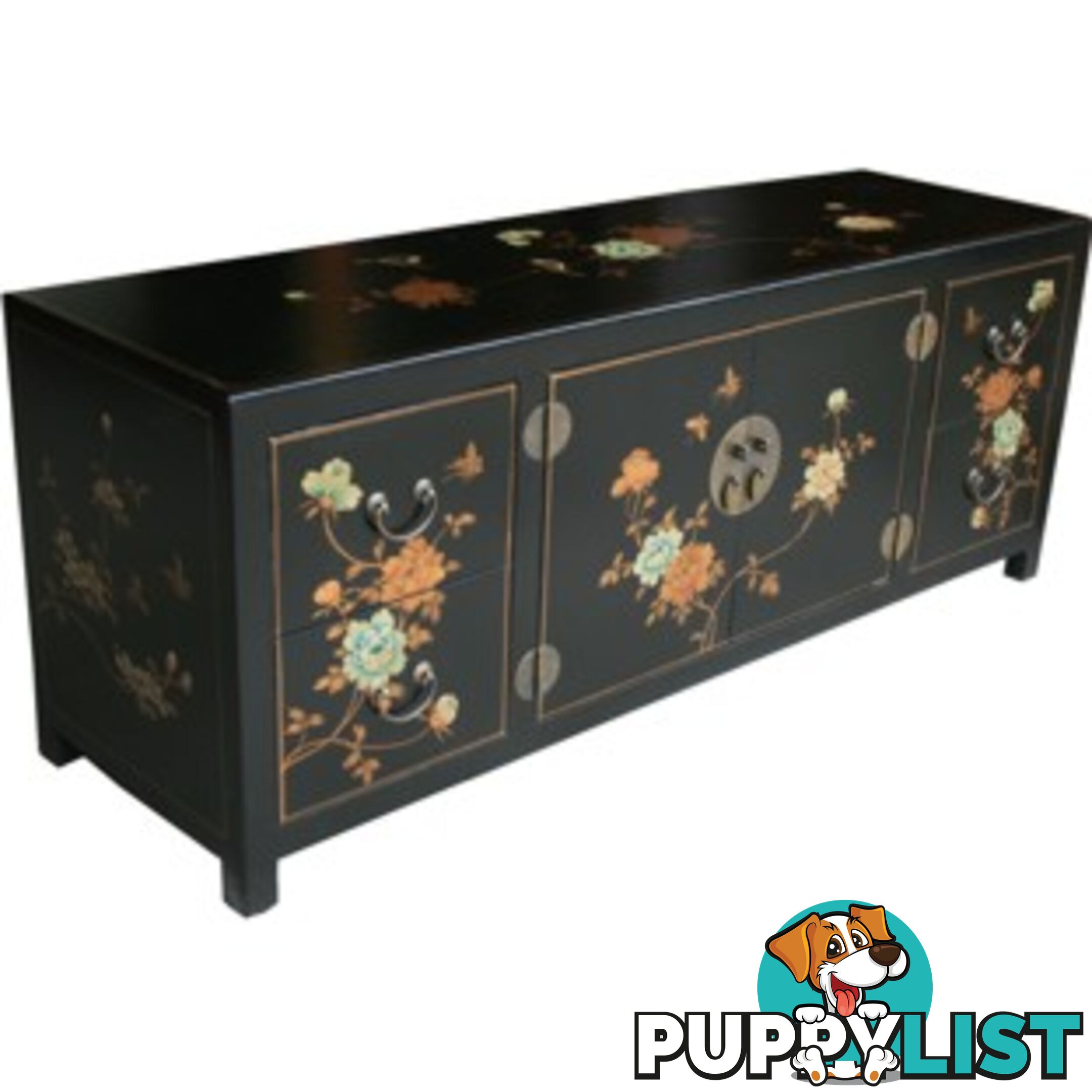 Black Painted Low Oriental TV Buffet