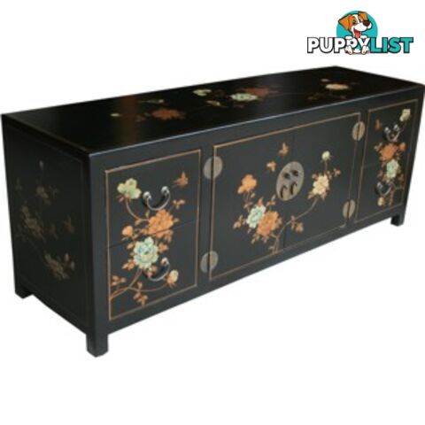 Black Painted Low Oriental TV Buffet