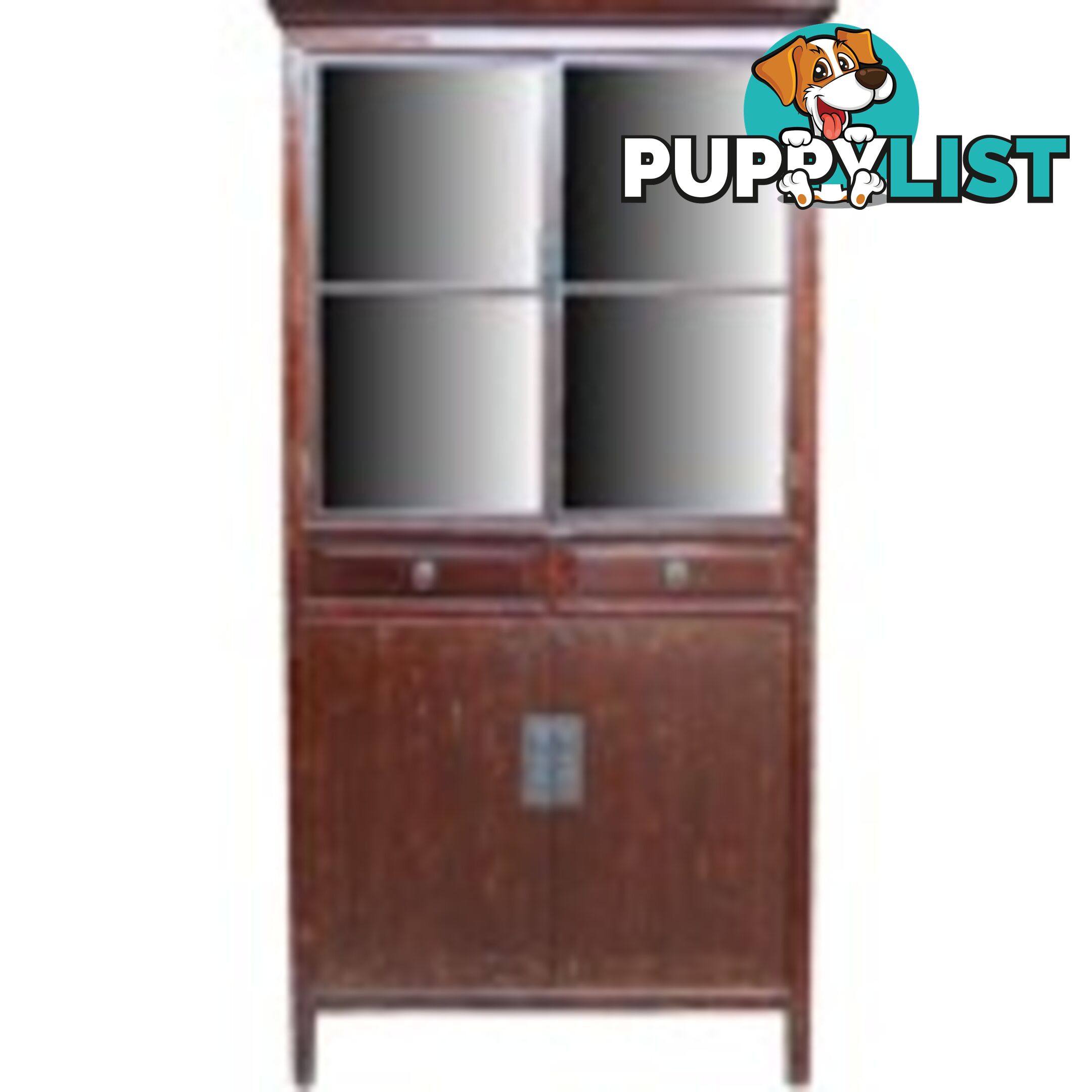 Chinese Red Display Cabinet Glass Door