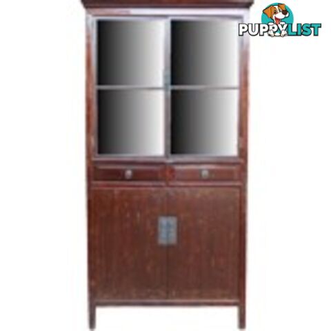 Chinese Red Display Cabinet Glass Door