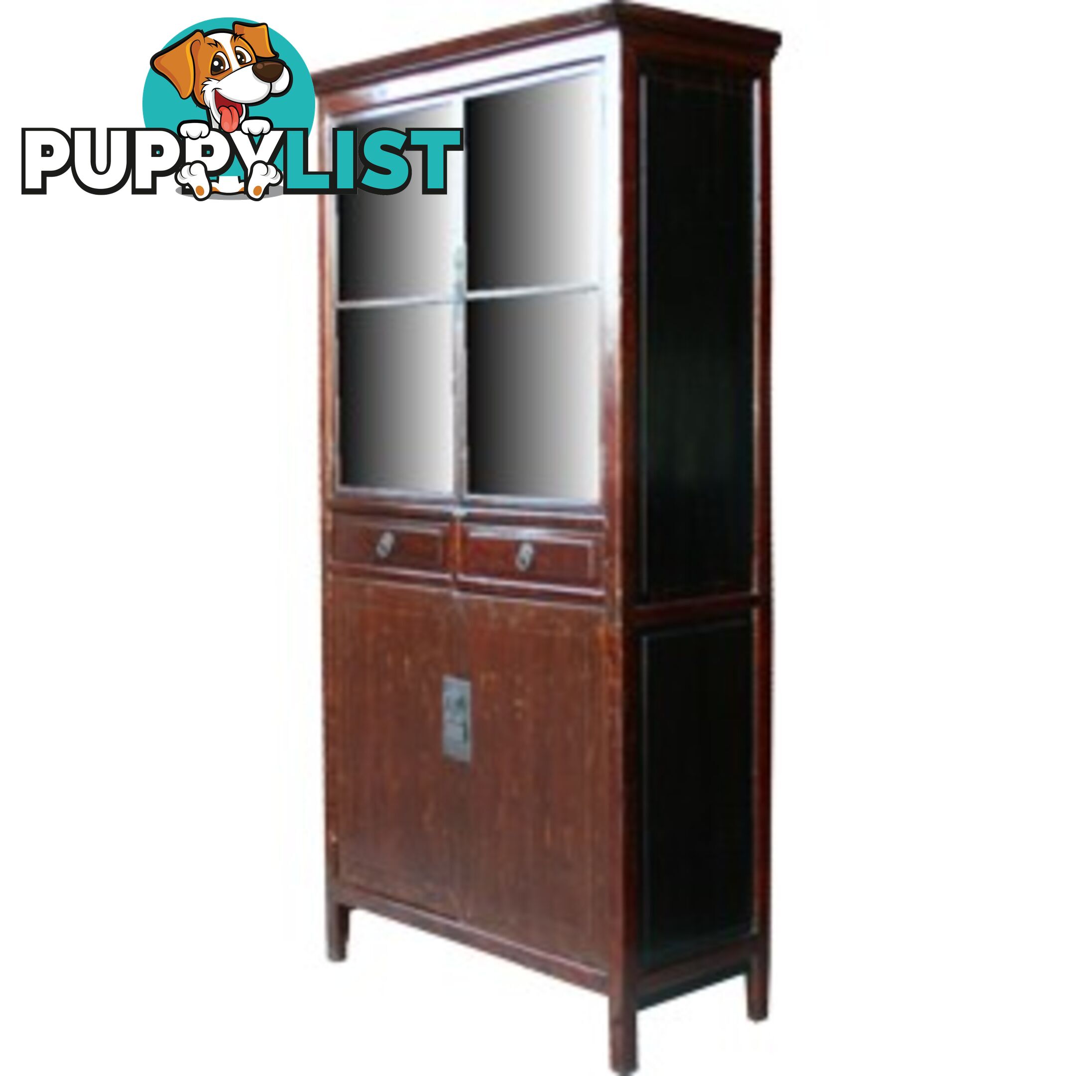 Chinese Red Display Cabinet Glass Door