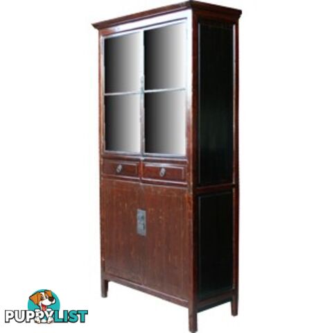 Chinese Red Display Cabinet Glass Door