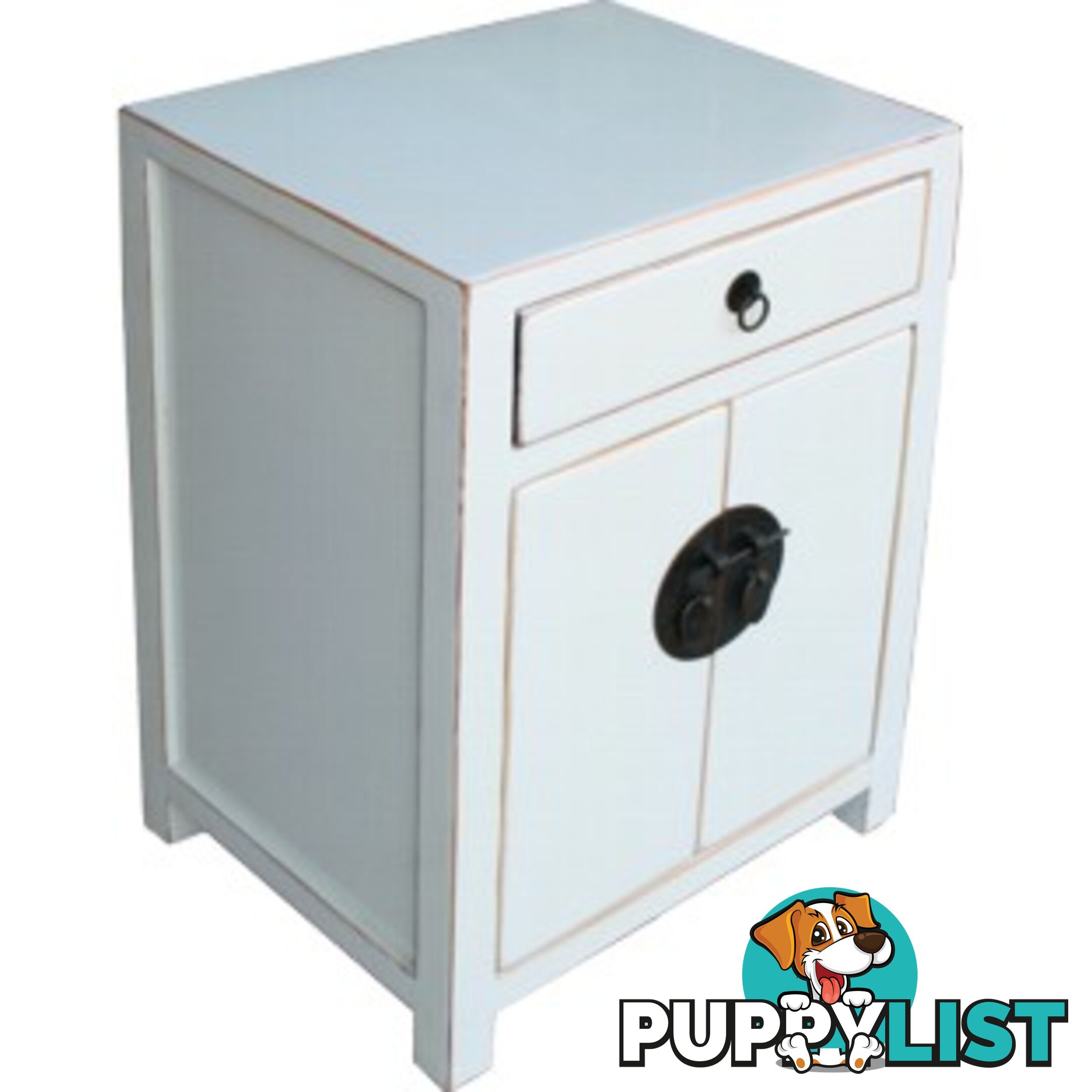 White/Light Grey Chinese Bedside Table