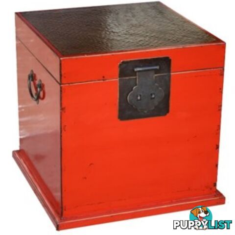 Red Rattan Inlay Top Chinese Cube Chest