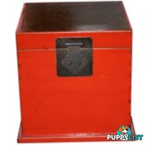 Red Rattan Inlay Top Chinese Cube Chest