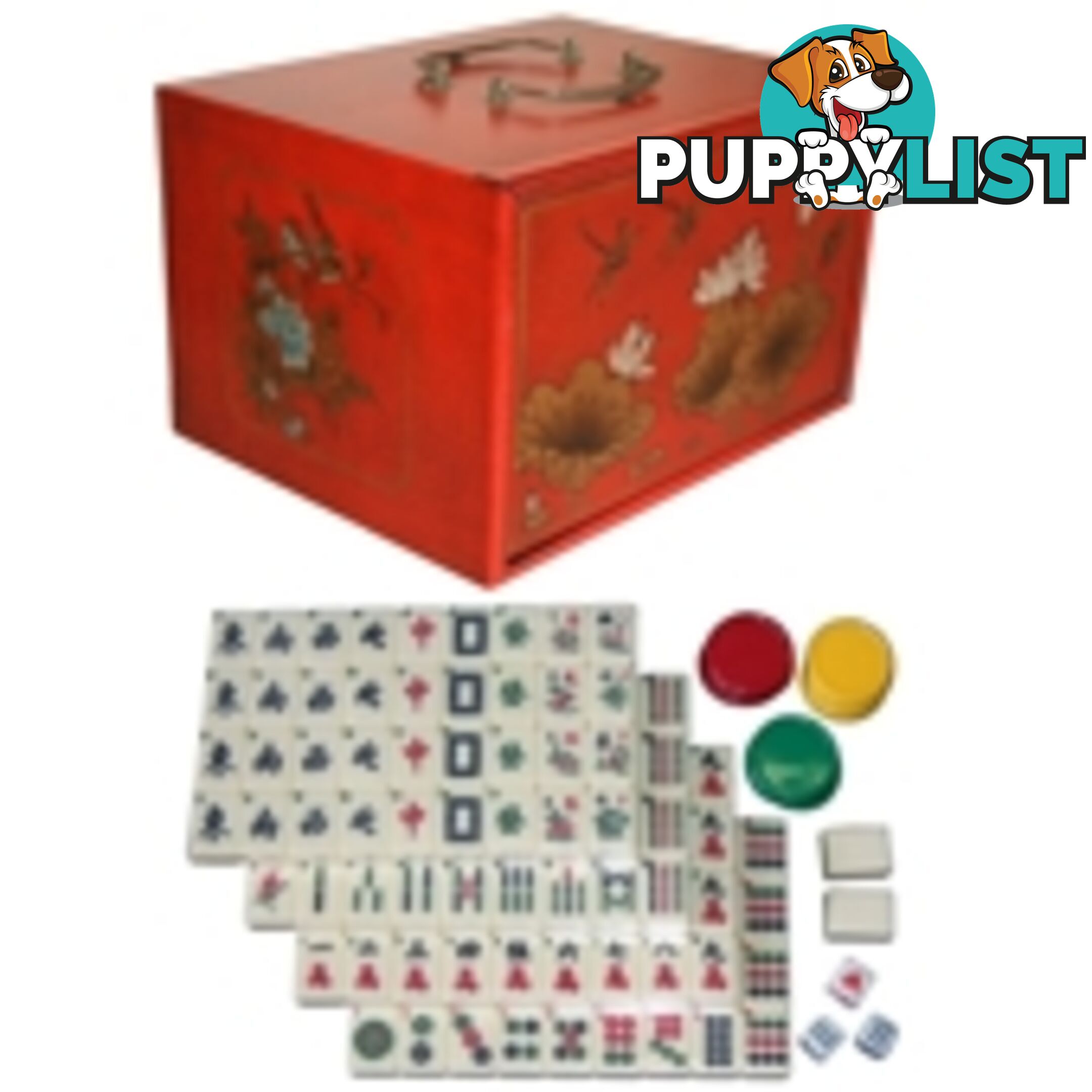 Four-Drawer Mahjong Set in Red Painted Case