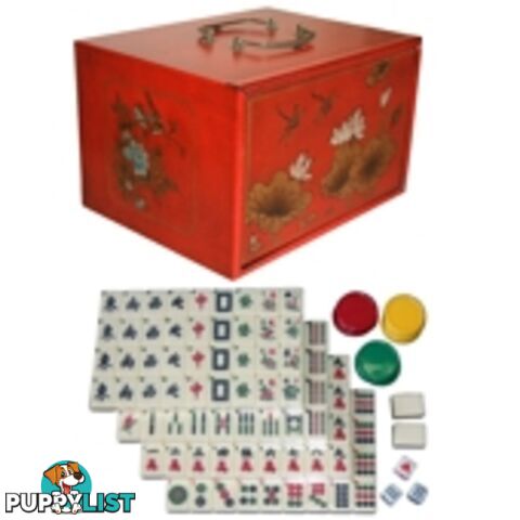 Four-Drawer Mahjong Set in Red Painted Case