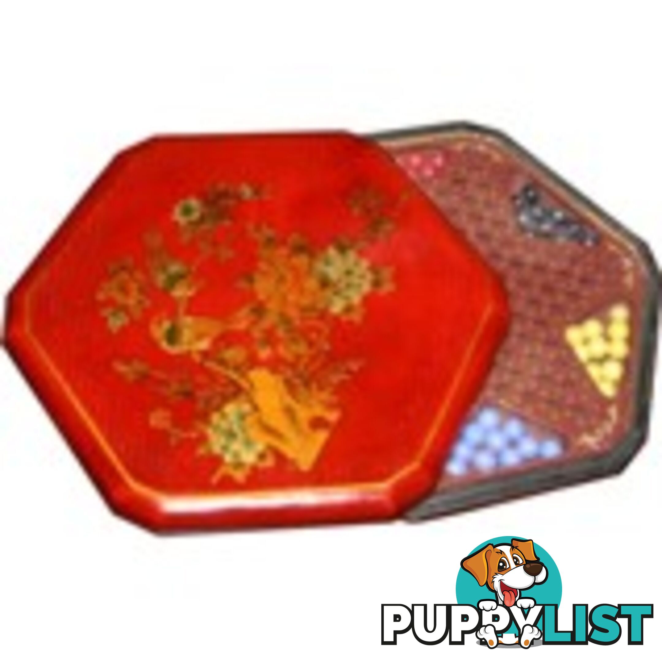 Chinese Checkers Set in Red Painted Flower & Bird Box