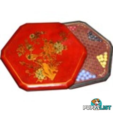 Chinese Checkers Set in Red Painted Flower & Bird Box