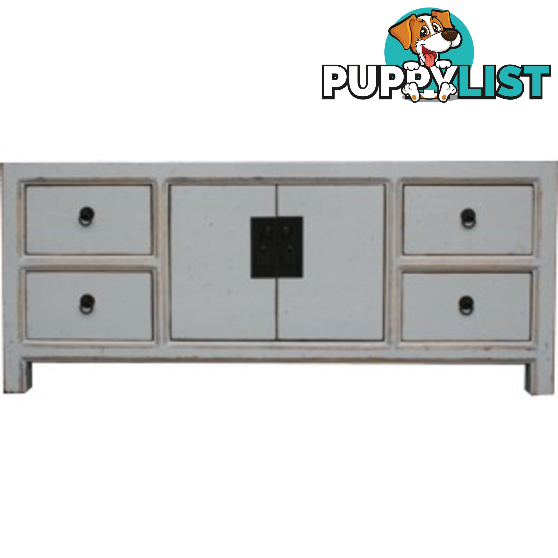Blue Lacquered Wood Low Sideboard Buffet