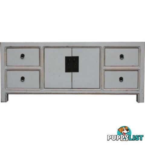 Blue Lacquered Wood Low Sideboard Buffet