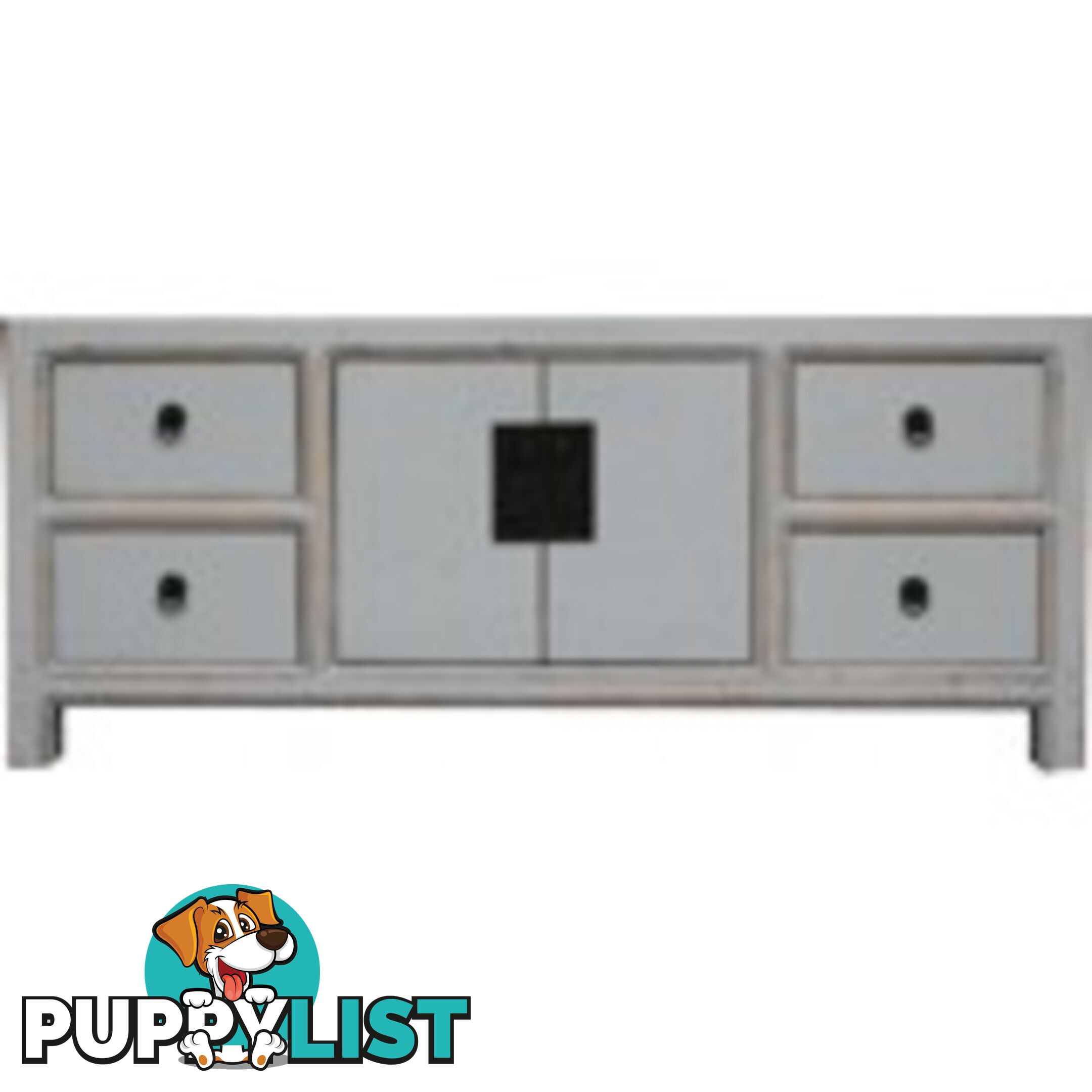 Blue Lacquered Wood Low Sideboard Buffet