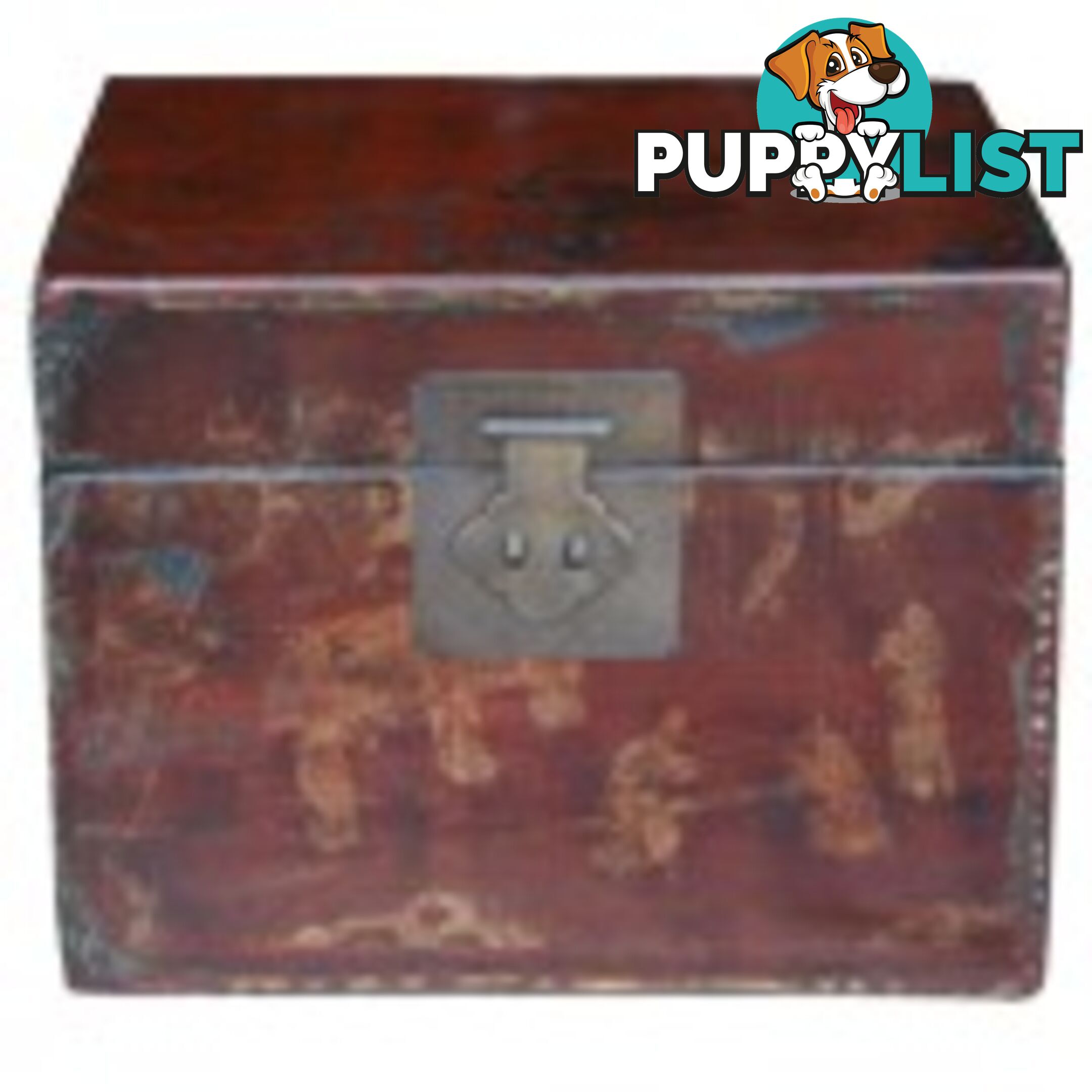 Red Painted Chinese Storage Box with Gold Painting