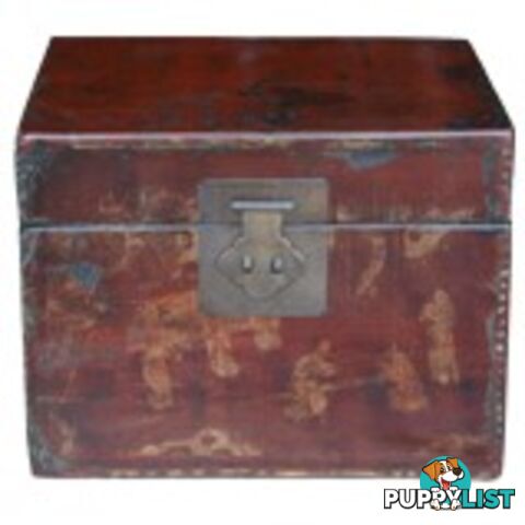 Red Painted Chinese Storage Box with Gold Painting