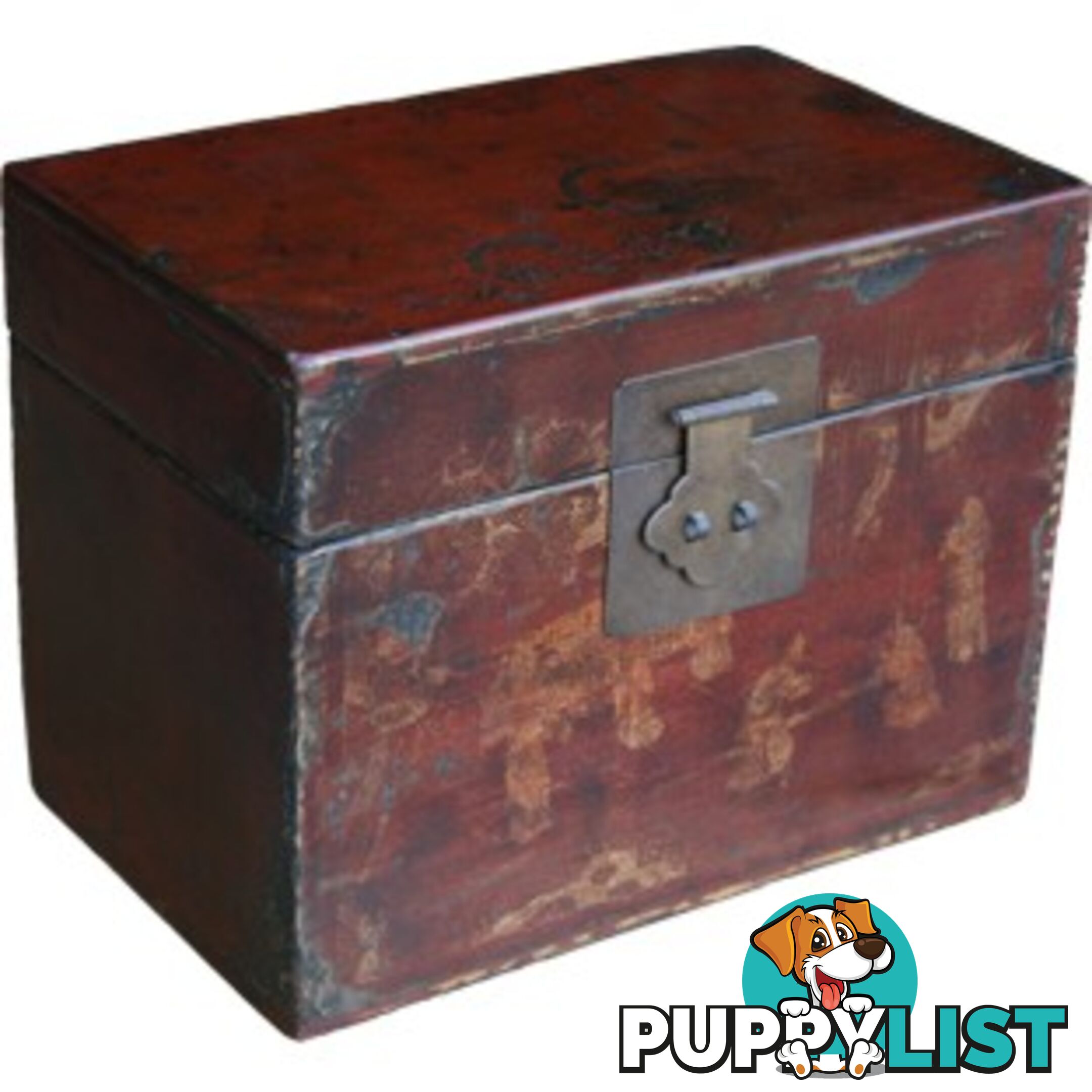 Red Painted Chinese Storage Box with Gold Painting