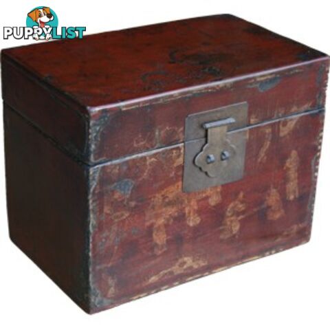 Red Painted Chinese Storage Box with Gold Painting