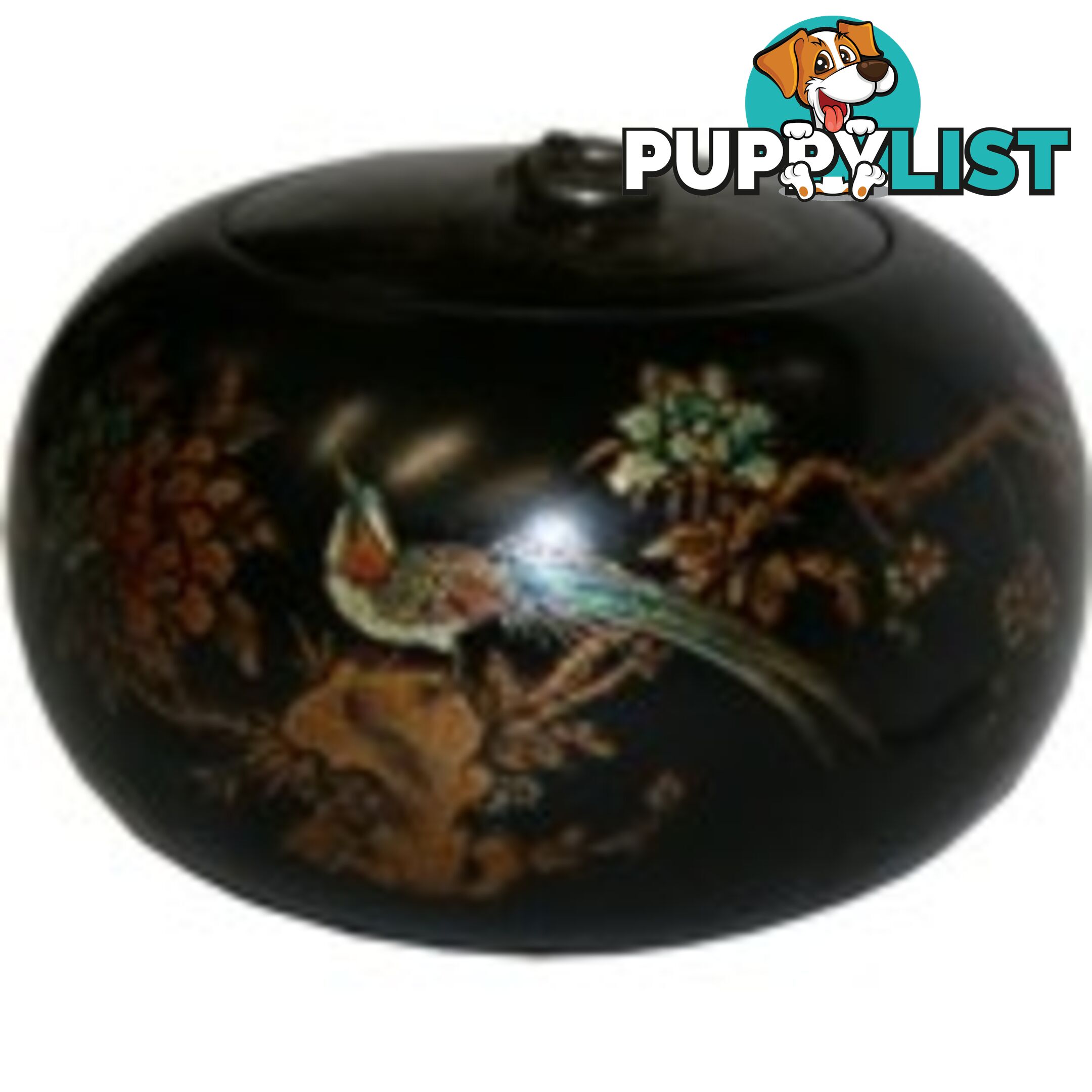 Black Hand Painted Round Oriental Wood Box