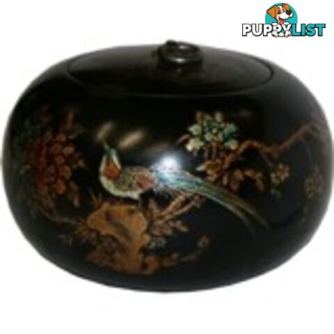 Black Hand Painted Round Oriental Wood Box