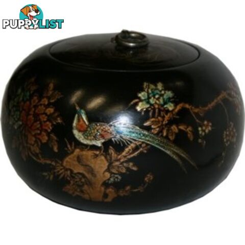 Black Hand Painted Round Oriental Wood Box