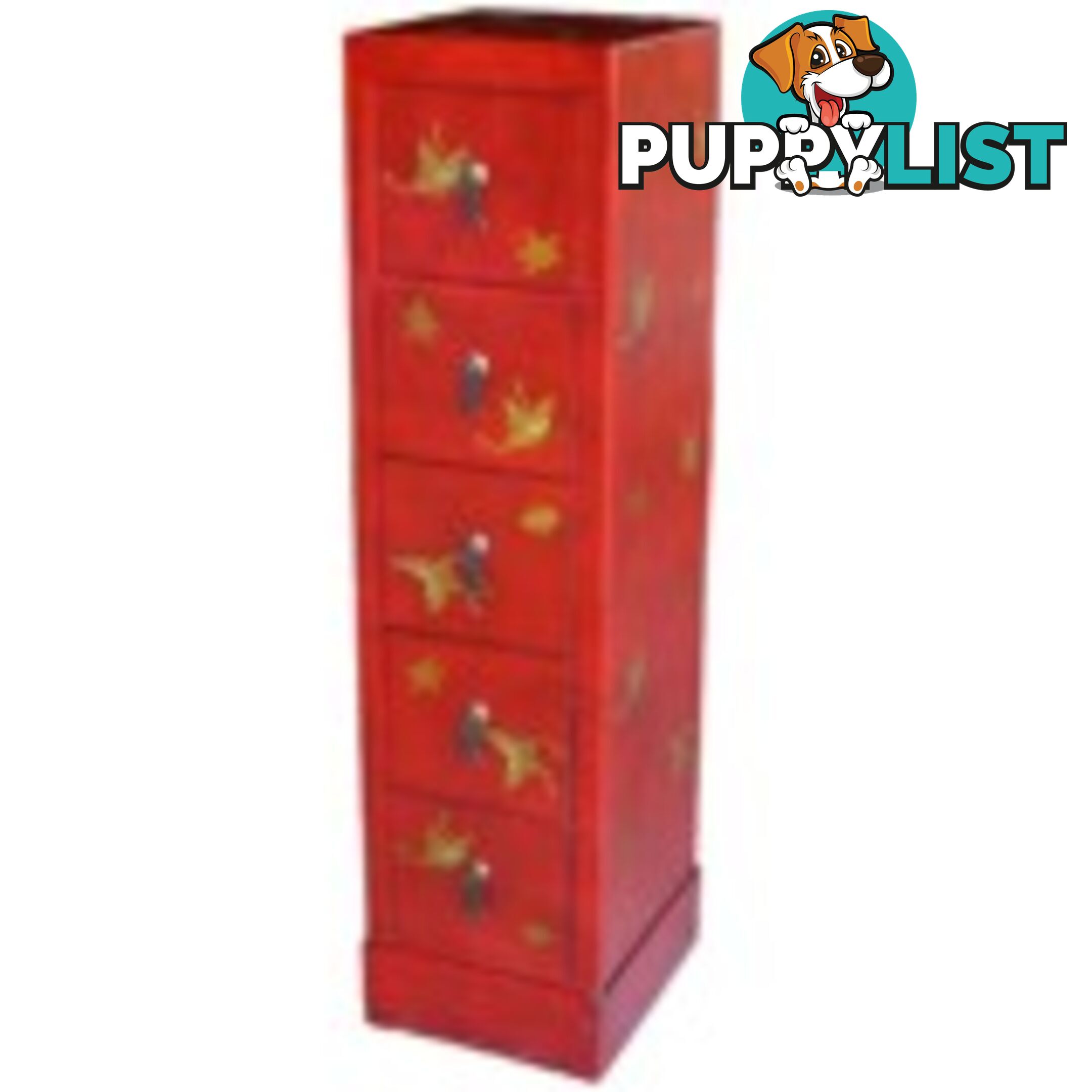 Red Oriental Embossed Butterfly DVD Tower Chest of Drawer