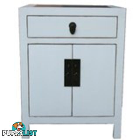 White Rattan Inlay Chinese Bedside Table