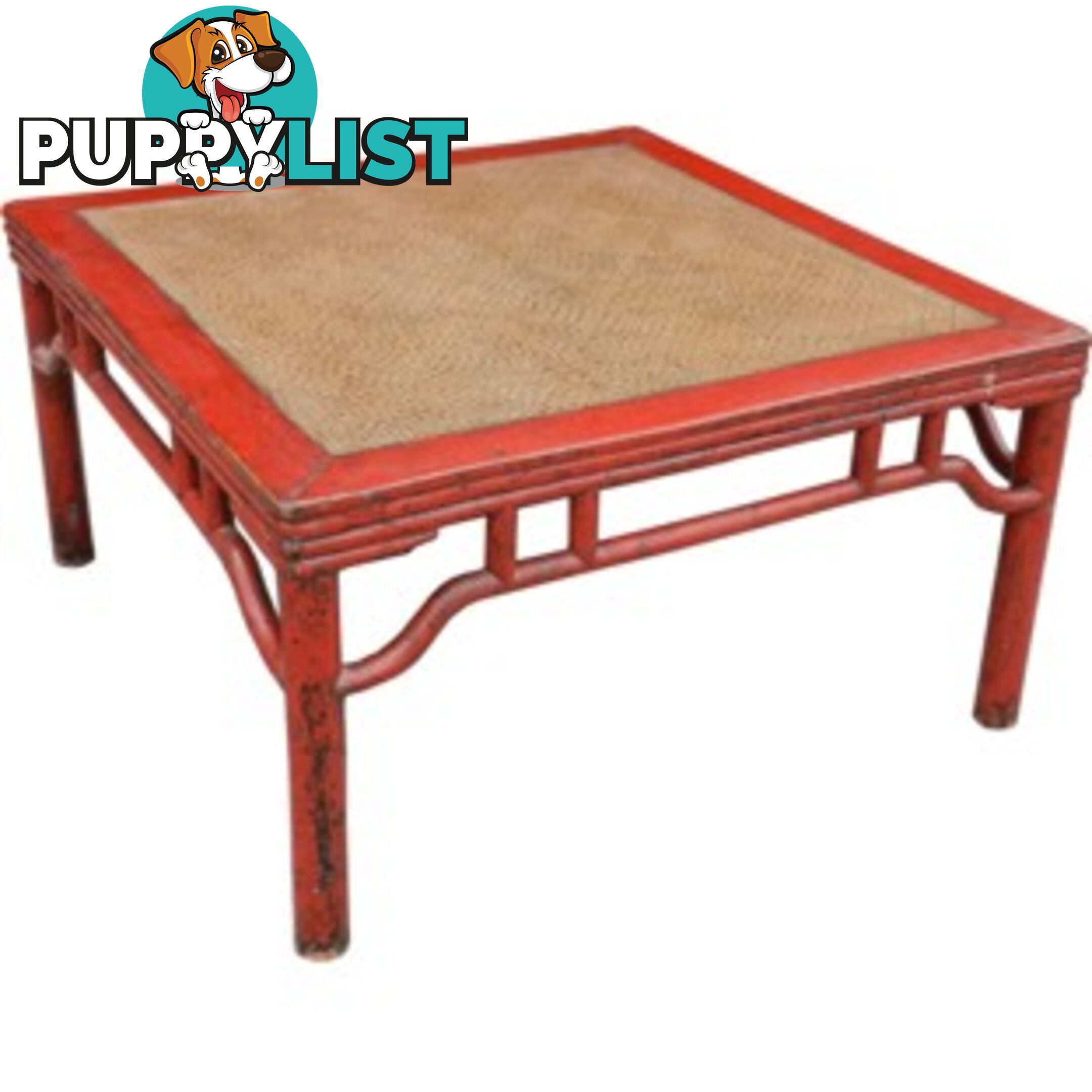 Red Rattan Inlay  Chinese Coffee Table