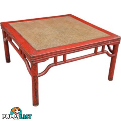 Red Rattan Inlay  Chinese Coffee Table