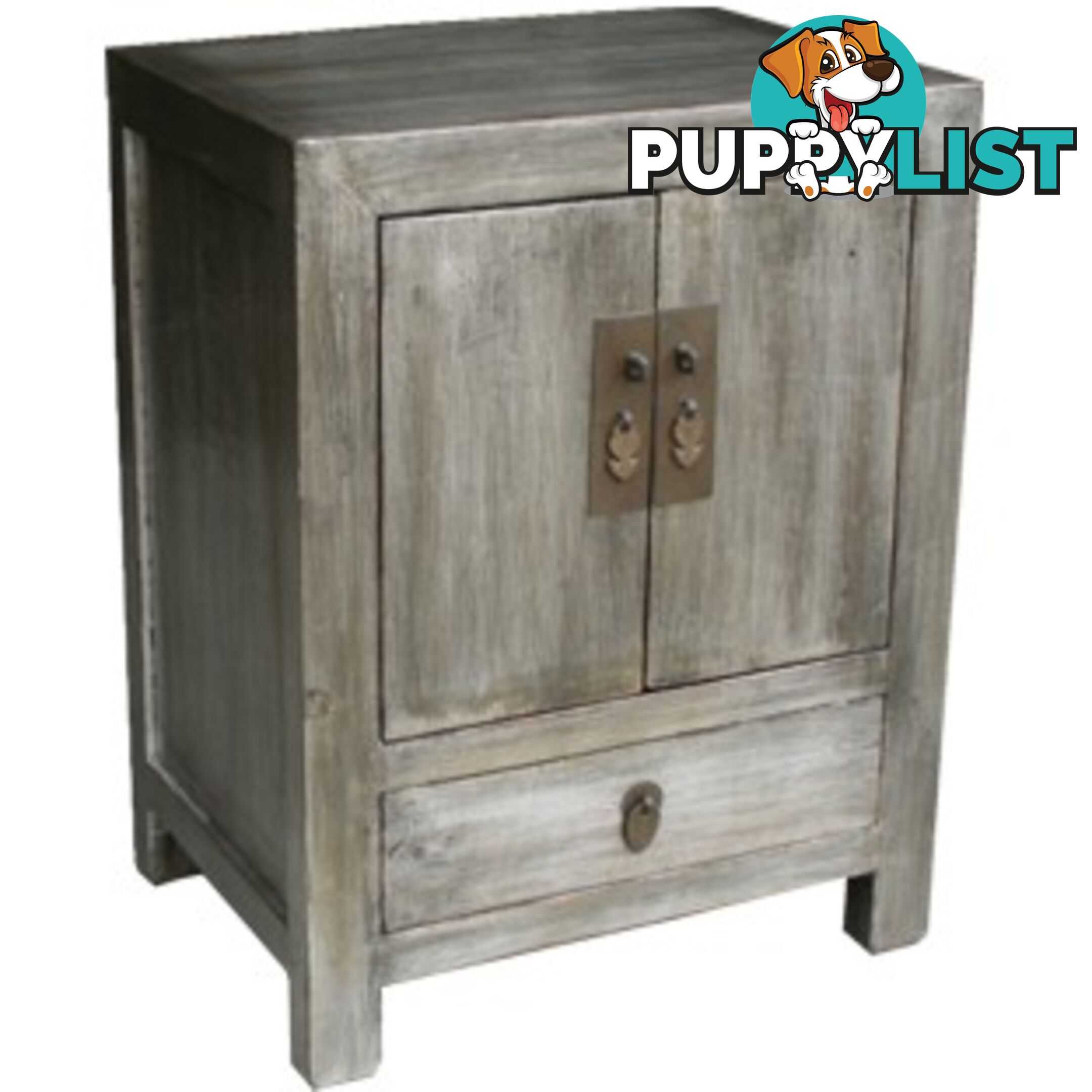 Silver Leaf Coated Chinese Bedside Table