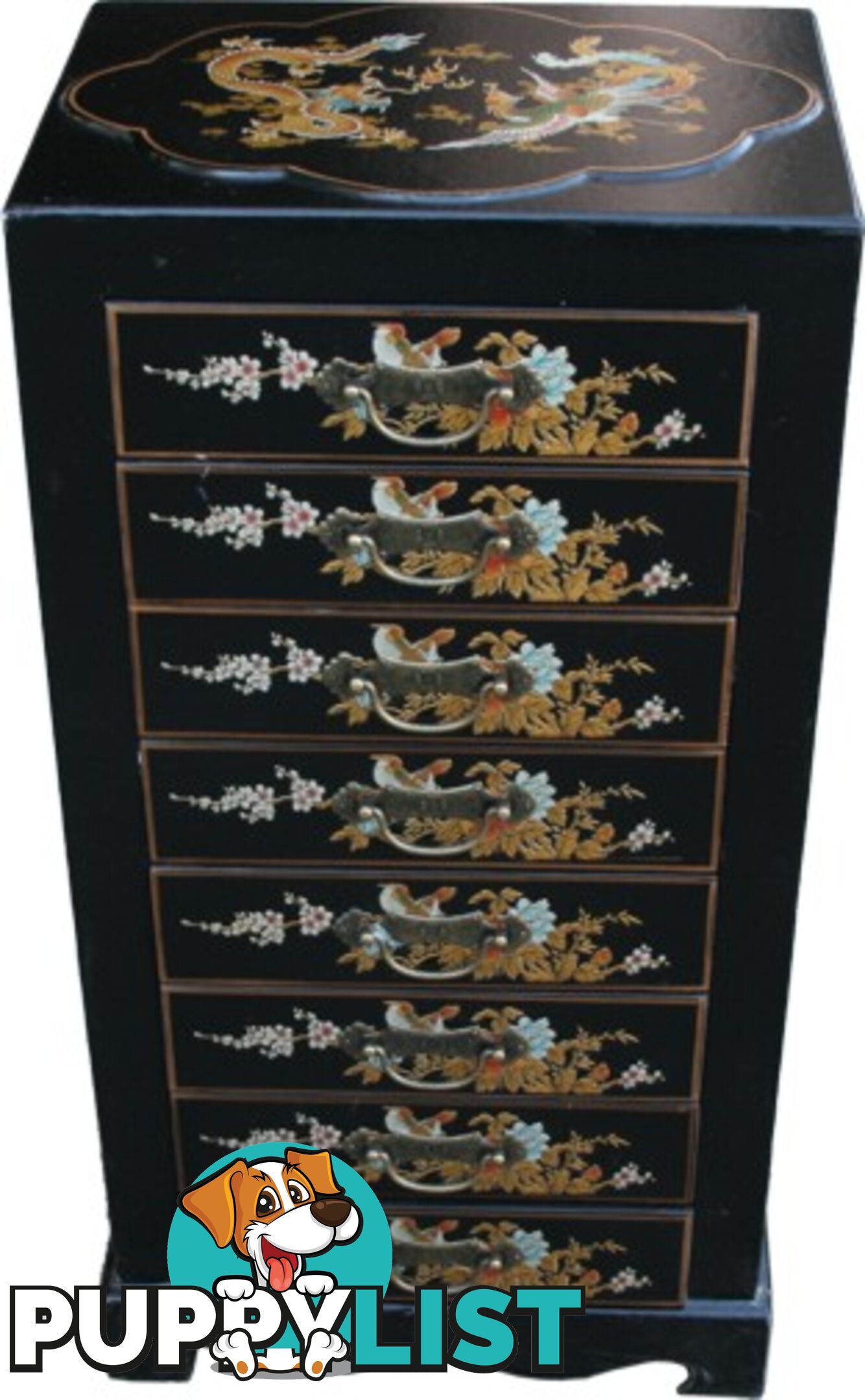 Black Chinese 8-Drawer Painted Filing Cabinet