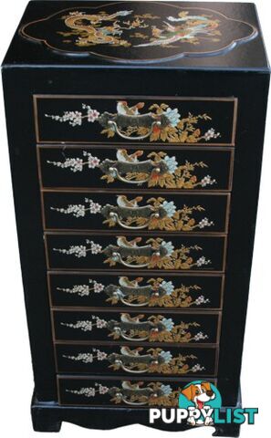 Black Chinese 8-Drawer Painted Filing Cabinet