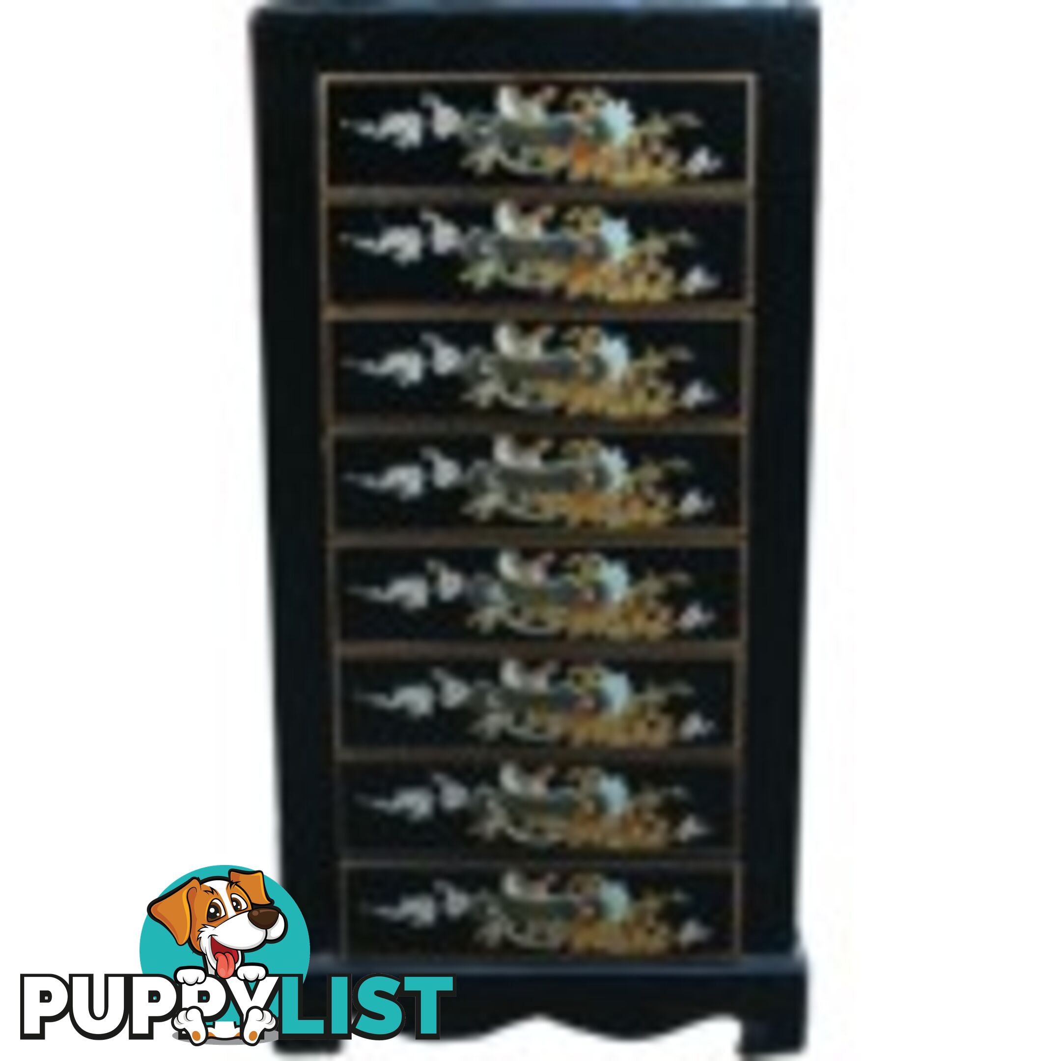 Black Chinese 8-Drawer Painted Filing Cabinet