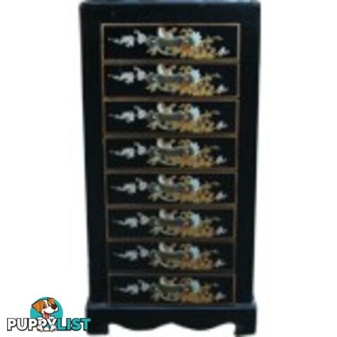 Black Chinese 8-Drawer Painted Filing Cabinet