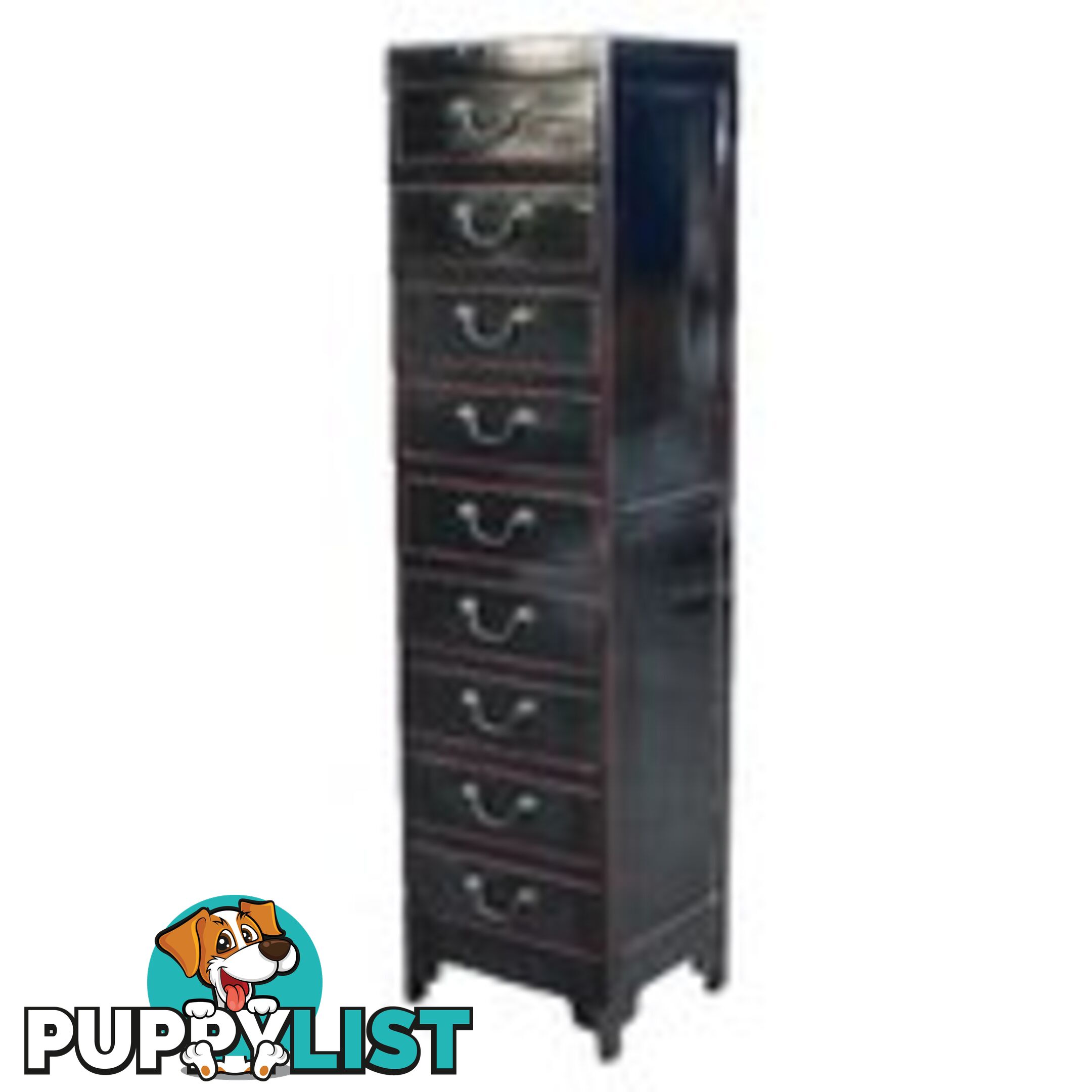 Black Lacquered Chest of Drawers Oriental Style Filing Cabinet