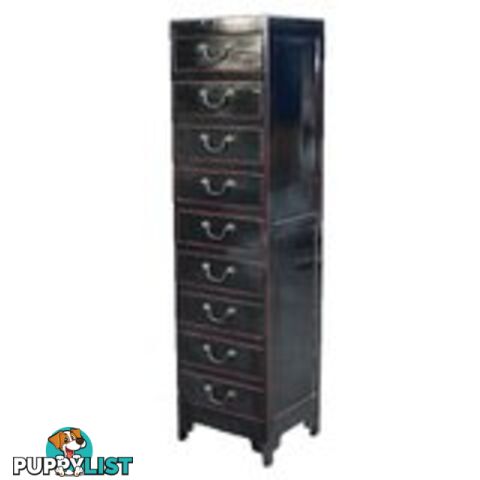 Black Lacquered Chest of Drawers Oriental Style Filing Cabinet