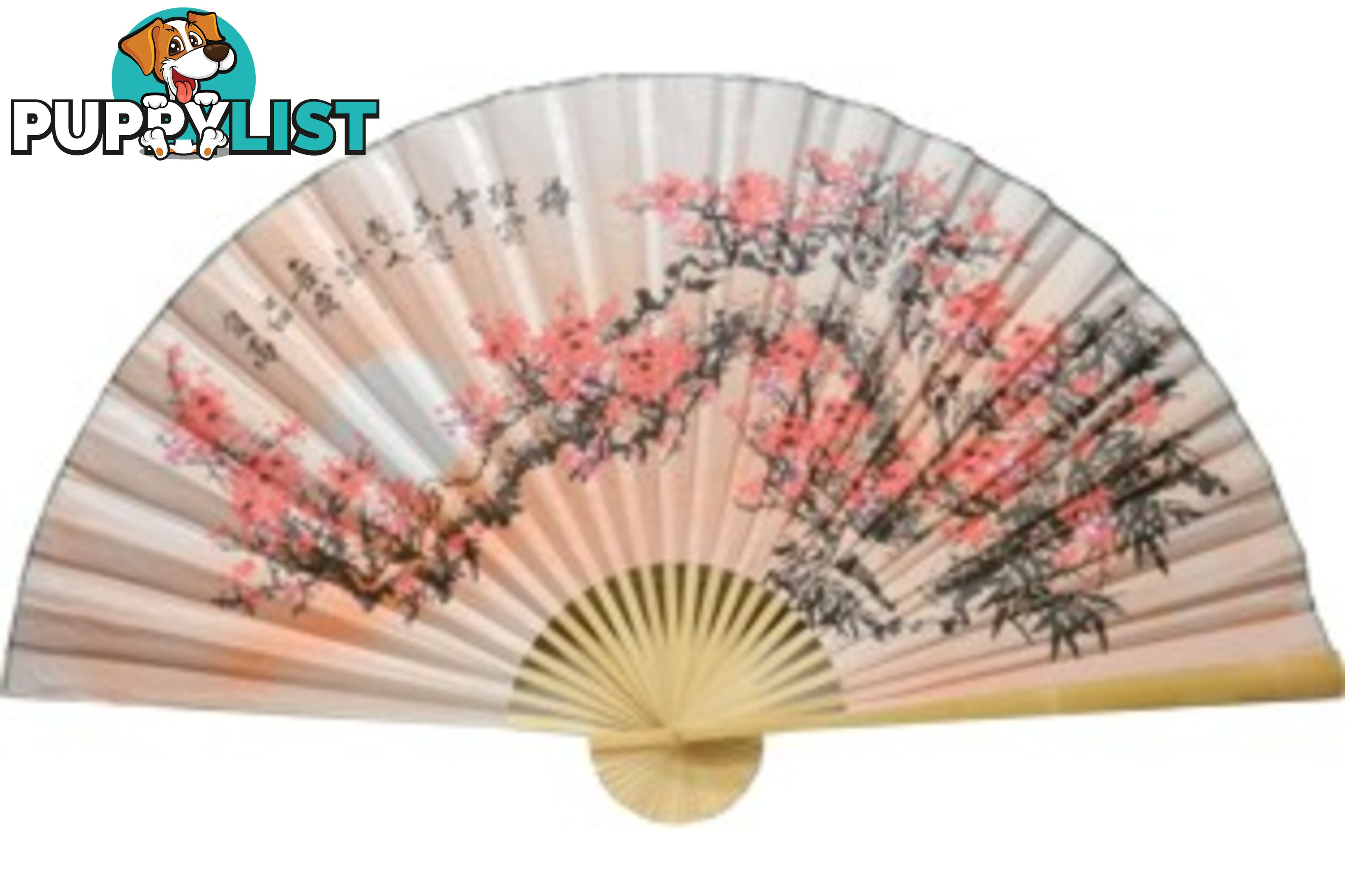 Oriental Painted Bamboo Wall Hanging Fan