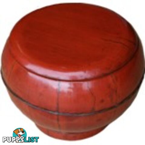 Red Antique Round Wood Decoration Box with Handle